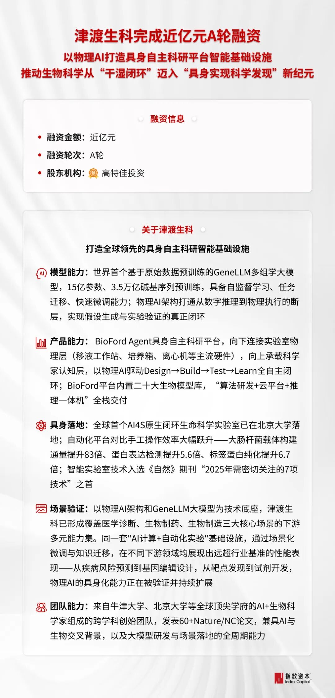 津渡生科完成近亿元A轮融资，指数资本担任独家财务顾问